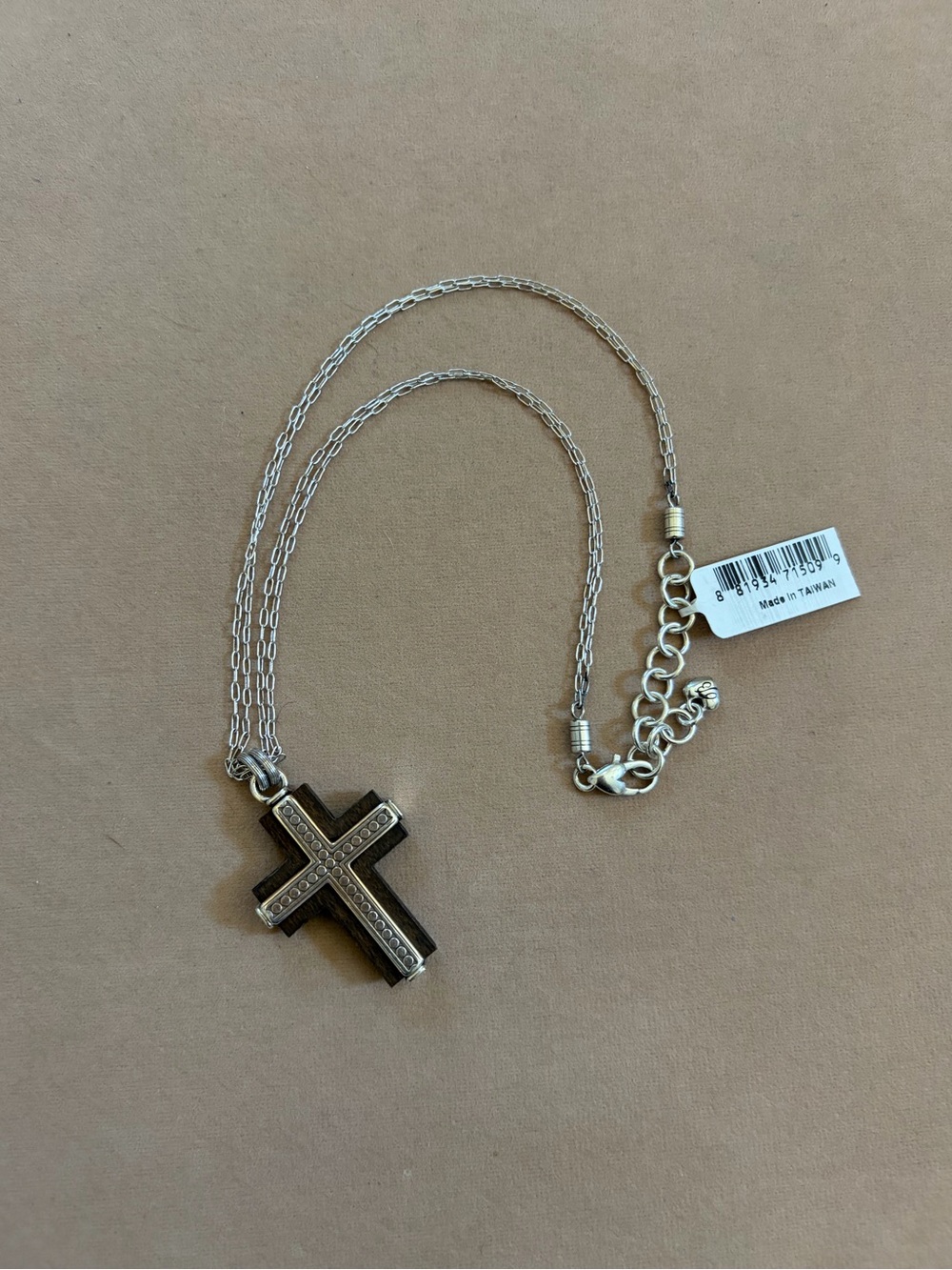 Brighton  Byzantine Cross Brown Robles Wood Silver Pendant Necklace